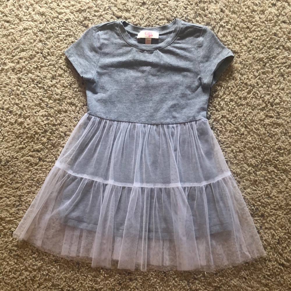Gianni Bini Girls Gray T-Shirt Dress w/White Tulle